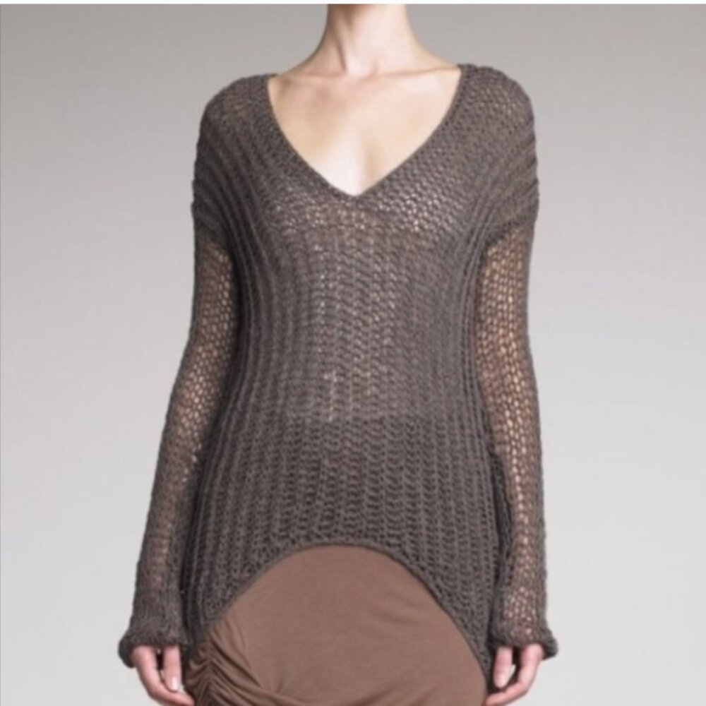 Helmut Lang Knitted Crochet Long Sleeve Sheer High Low Sweater